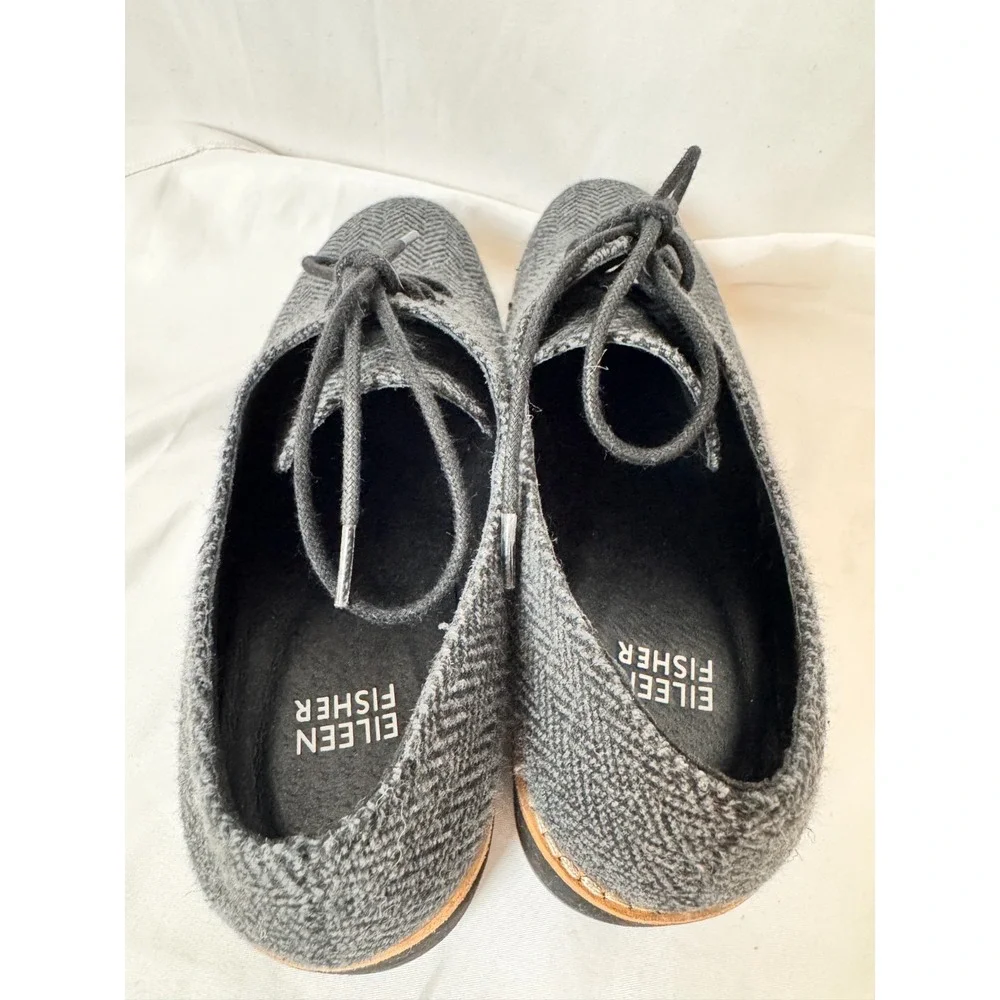Eileen Fisher Eddy Mélange 2‎ Platform Oxfords Grey Herringbone Shoe Womens 7